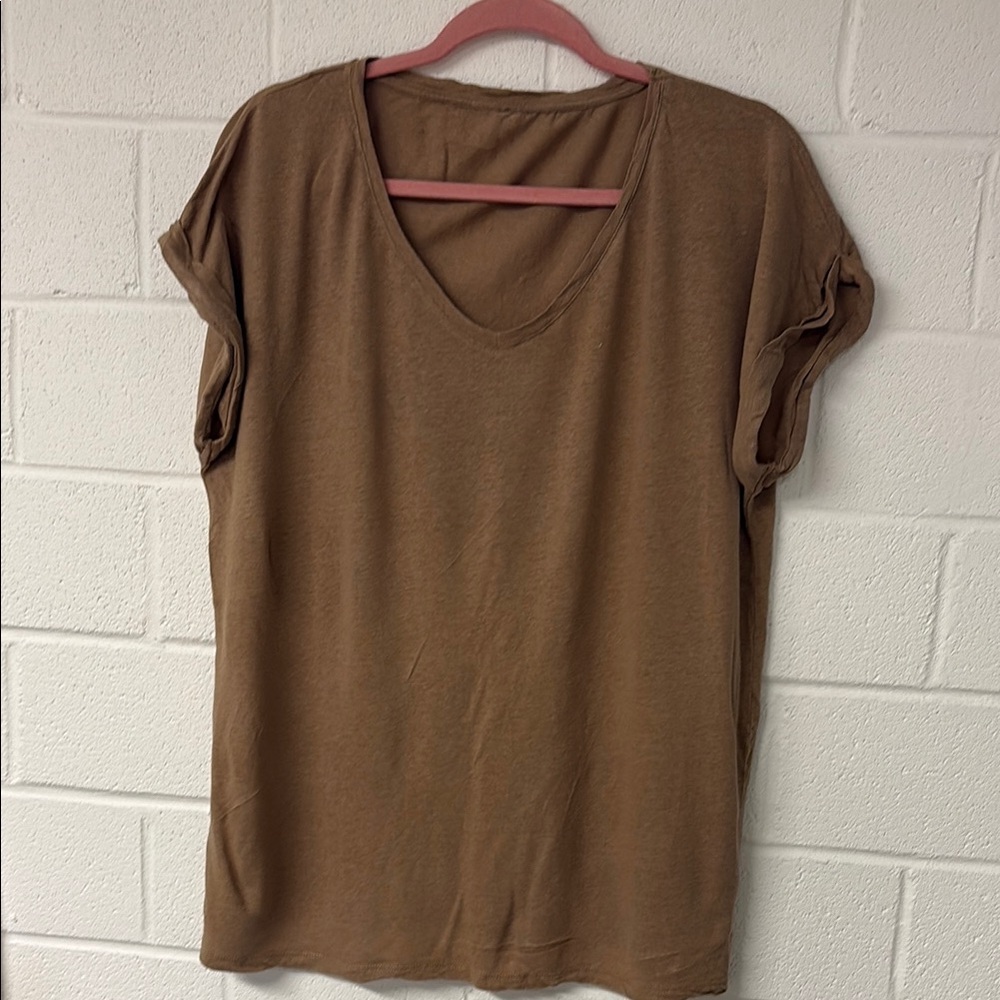 Casual Tan Linen Blend Women's Top